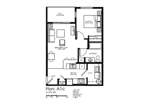 A black and white image of a floor plan labeled Plan A1c.